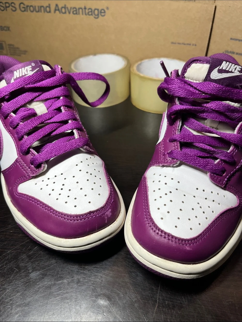 Nike Dunk White and Purple Low-Top Sneakers Big Boy 3.5Y or Girls 5Y